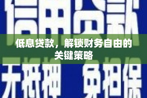 灌阳低息贷款，解锁财务自由的关键策略